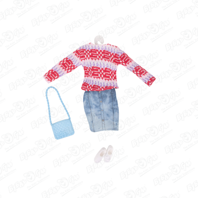 Одежда для куклы красный свитер и джинсовая юбка цена и фото