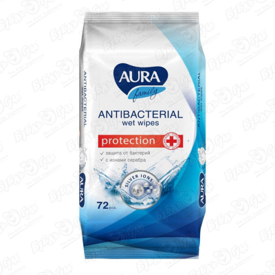 Салфетки AURA family влажные антибактериальные 72шт цена и фото