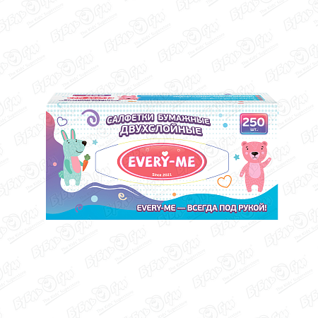 Салфетки EVERY-ME бумажные двухслойные в картонной коробке 250шт