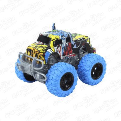 Монстр-трак Граффити инерционный с синими колесами 10см машинка инерционная pit stop трак граффити с желтыми колесами 10 см