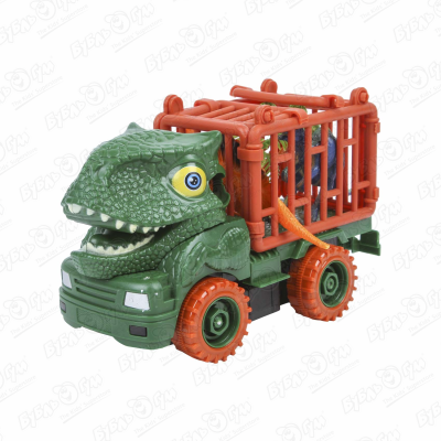цена Машинка сборная Dinosaur truck Динозавр с клеткой инерционная зеленая