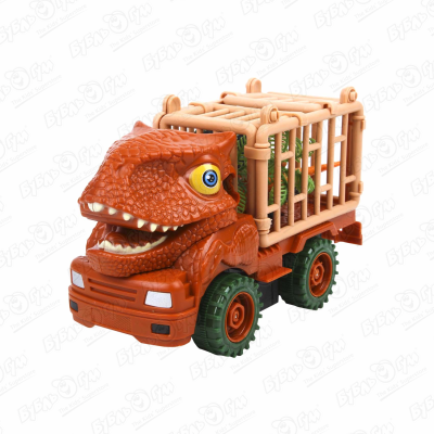 цена Машинка сборная Dinosaur truck Динозавр с клеткой инерционная коричневая
