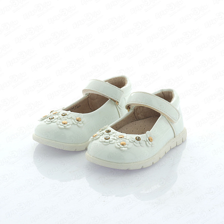 Туфли Pasito на липучке с декором цветочки белые - фото 360