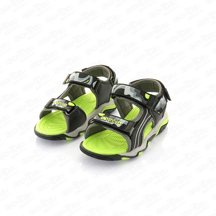 Сандалии Pasito Street с абстрактным принтом с зелеными вставками с серой окантовкой черные  - фото 360 Сандалии Pasito Street с абстрактным принтом с зелеными вставками с серой окантовкой черные  - фото 360