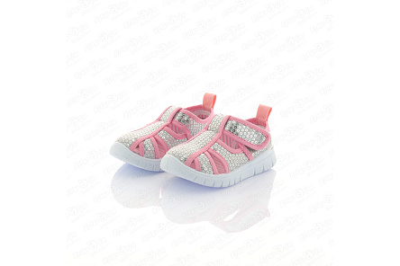 Сандалии Pasito на липучке с розовыми вставками и пайетками серебряные - фото 360