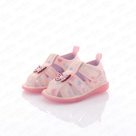 Сандалии Pasito с  изображением цветочков подошва с огоньками розовые - фото 360