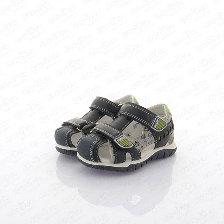 Сандалии Pasito на липучке принт путешесвие с салатовыми вставками черные - фото 360