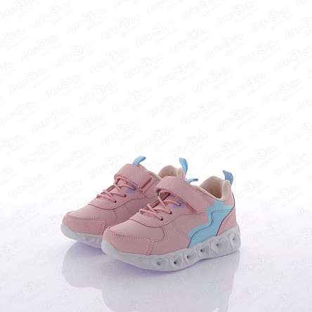 Кроссовки Pasito на липучке с голубыми вставками и огоньками розовые - фото 360