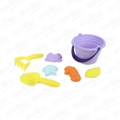 Песочный набор фиолетовое ведерко с формочками и инструментами 7предметов