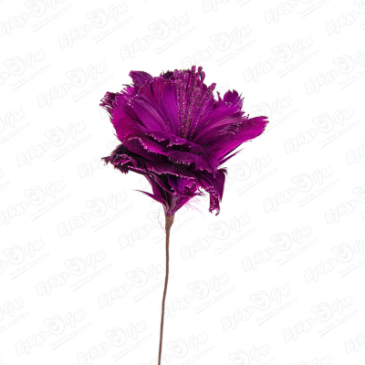Украшение елочное Цветок из перьев на ножке фиолетовое украшение елочное цветок белый из перьев 10см