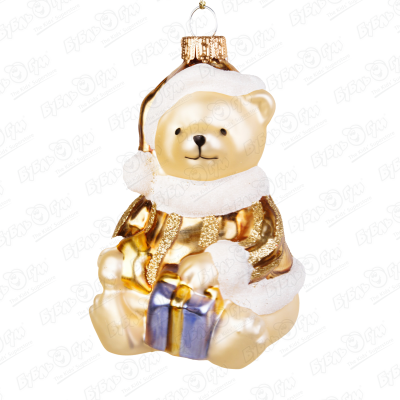 Украшение елочное Медведь с подарком стекло золотое украшение елочное медведь с подарком стекло золотое