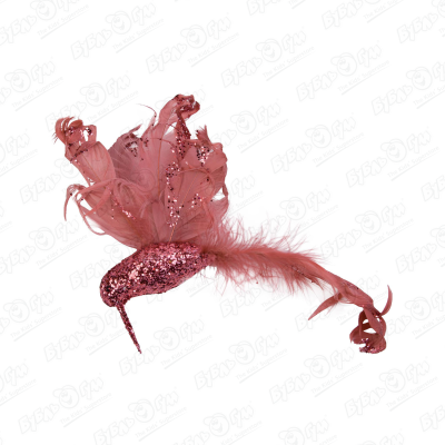 Украшение елочное Колибри на прищепке перья розовое