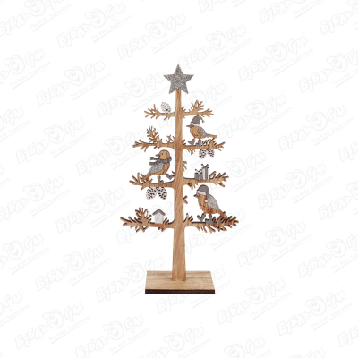 Декор новогодний Дерево с птицами деревянное 19см