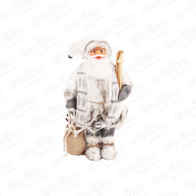 Декор фигура Дед Мороз в серой шубе с лыжами 45см 