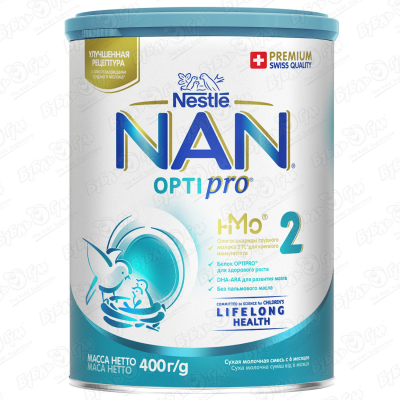 Смесь Nestle NAN OPTIPRO 2 молочная 400г с 6мес БЗМЖ смесь молочная nan 2 optipro 800г