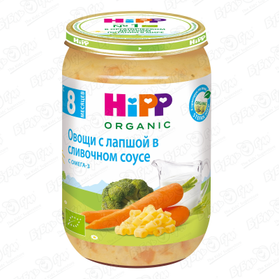 Пюре HiPP Organic овощи с лапшой в сливочном соусе 220г с 8мес БЗМЖ