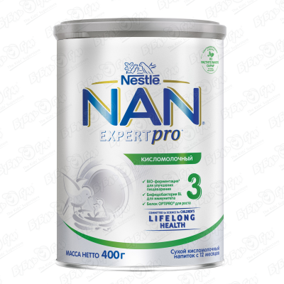 Напиток Nestle NAN ExpertPro 3 кисломолочный 400г с 12мес БЗМЖ напиток кисломолочный actimel с гранатом 1 5% 95 г