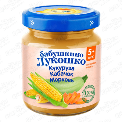 Пюре Бабушкино Лукошко кабачок-кукуруза-морковь 100г с 6мес цена и фото