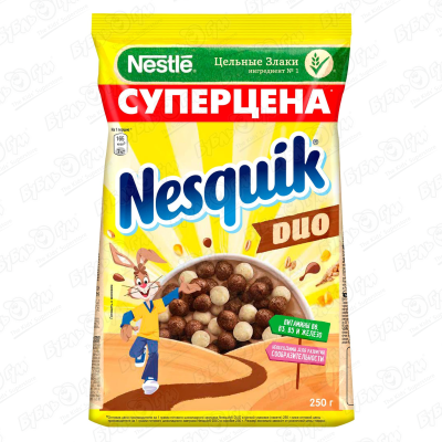 Завтрак готовый Nestle Nesquik Duo молоко и шоколад 250г nesquik nestle порошок клубника 266 г 9 38 унции