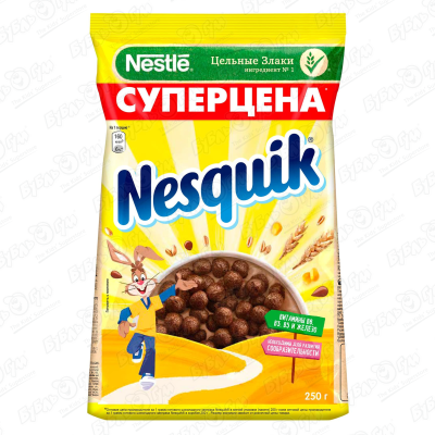 Завтрак готовый Nestle Nesquik молоко и шоколад 250г готовый завтрак kosmostars 325г мед0вый кор nestle