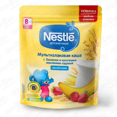 Каша Nestle молочная мультизлаковая банан-земляника 220г с 8мес БМЗЖ