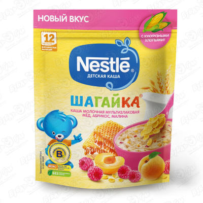 Каша Nestle Шагайка молочная мультизлаковая с медом абрикос-малина 190г с 12мес БЗМЖ каша nestle шагайка молочная мультизлаковая земляника малина яблоко 200г с 12мес бмзж