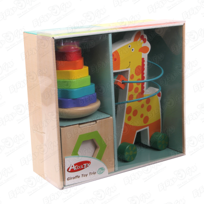 Набор с развивающими игрушками пирамидка + сортер жираф растяжка с развивающими игрушками съемными лесная сказка