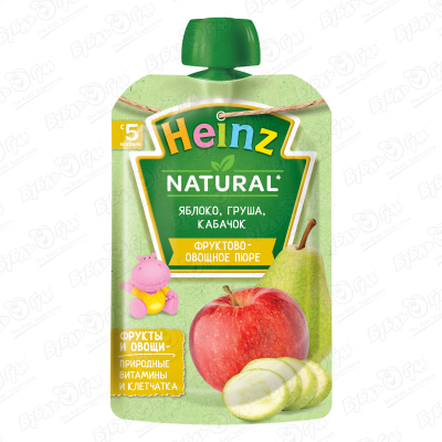 Пюре Heinz Natural яблоко-груша-кабачок 90г с 5мес цена и фото
