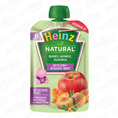 Пюре Heinz Natural яблоко-абрикос-облепиха 90г с 6мес цена и фото