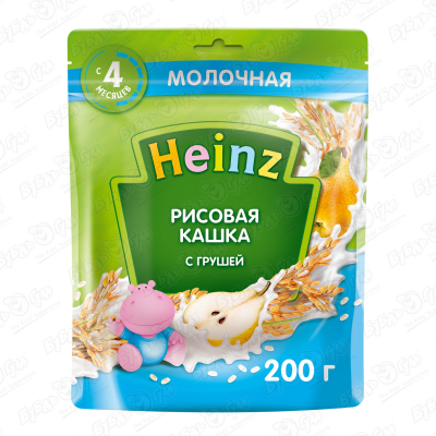 Каша Heinz молочная рисовая с грушей 200г с 4мес БЗМЖ кашка молочная heinz рисовая с грушей с 4 мес 200 г