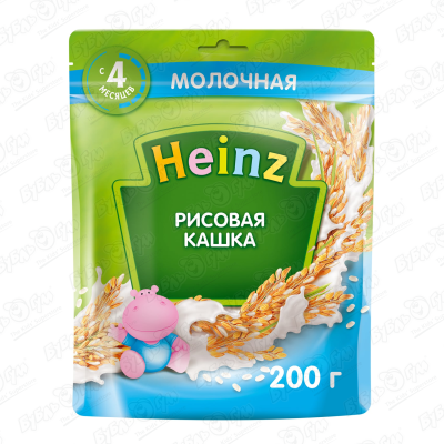 Каша Heinz молочная рисовая 200г с 4мес БЗМЖ