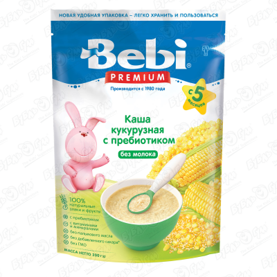 Каша Bebi PREMIUM безмолочная кукурузная с пребиотиками 200г с 5мес