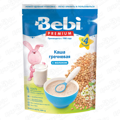 Каша Bebi PREMIUM молочная гречневая с пребиотиком 200г с 4мес БЗМЖ