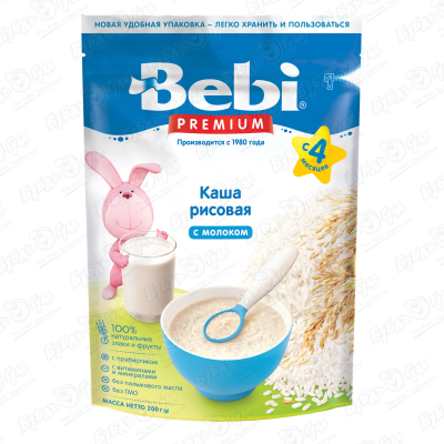 Каша Bebi PREMIUM молочная рисовая 200г с 4мес БЗМЖ каша беллакт молочная рисовая 200г с 4мес бзмж