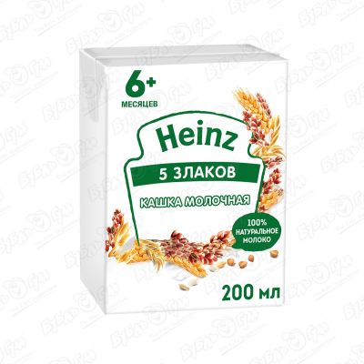 Каша Heinz молочная 5 злаков 200мл с 6мес БЗМЖ