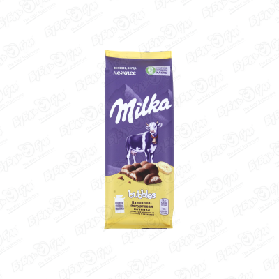 Шоколад Milka bubbles молочный пористый банано-йогуртовая начинка 92г шоколад молочный пористый milka bubbles с бананово йогуртовой начинкой 97 г
