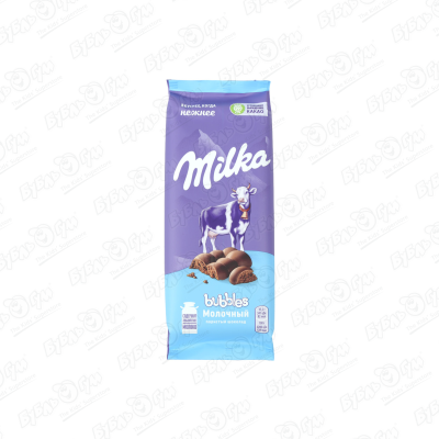 Шоколад Milka bubbles молочный пористый 92г шоколад молочный milka bubbles пористый с начинкой из банана и йогурта 92 г