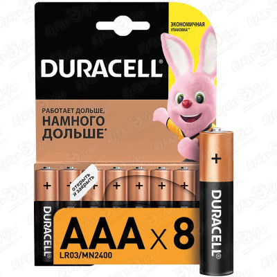 Батарейки Duracell BASIC AAA LR03 8 шт батарейки duracell lr03 2bl basic aaa 2шт