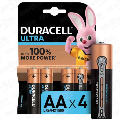 Батарейки Duracell Ultra размера AA 4 шт батарейки duracell cr123a ultra