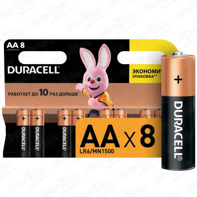 Батарейки Duracell AA 8 шт батарейки комплект 8 шт duracell basic aa lr06 15а алкалиновые пальчиковые блистер 450431