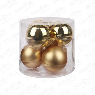 Набор украшений елочных шар базовый золотой стеклянный 8см 6шт