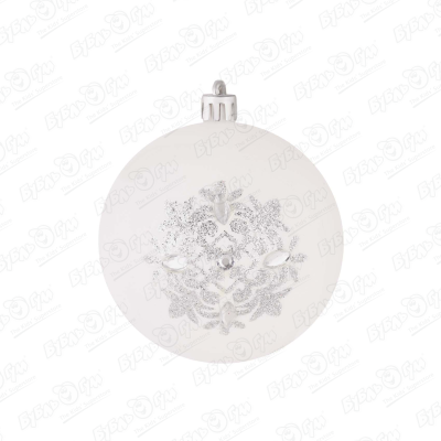 цена Украшение елочное шар с рисунком снежинка со стразами белый 8см