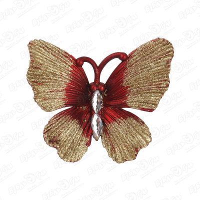 Украшение елочное бабочка матовая красная 10см украшение елочное бабочка блестящая красная 12см