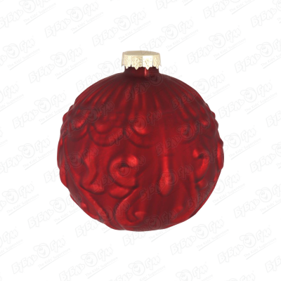 Украшение елочное шар с объемными узорами красный стеклянный 8см