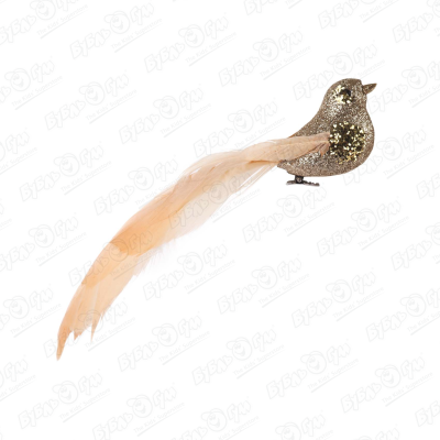 Украшение елочное птичка золотая 20см украшение елочное пуансеттия красно золотая велюровая 20см
