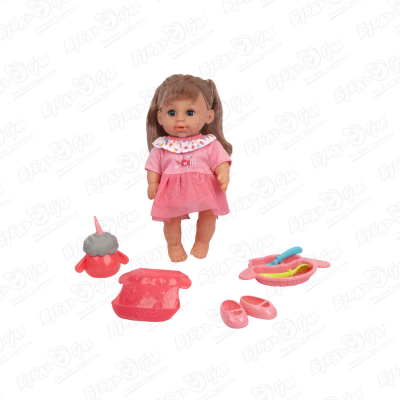 цена Кукла с аксессуарами для кормления в розовом платье интерактивная