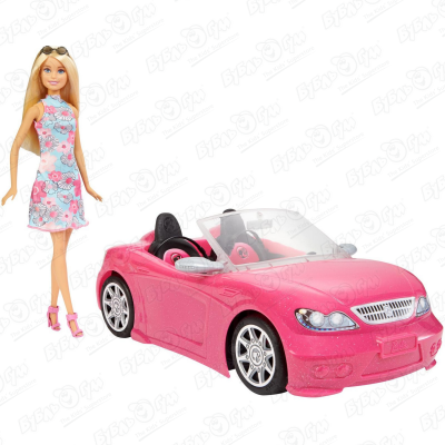 Кукла Barbie в платье с машиной кабриолет розовым