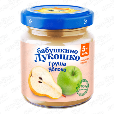 Пюре Бабушкино Лукошко груша-яблоко 100г с 5мес пюре бабушкино лукошко 100г груша с 4 месяцев
