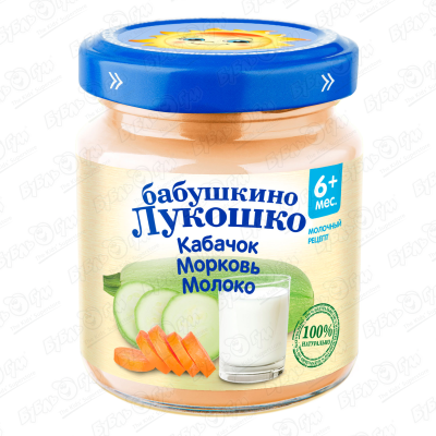 Пюре Бабушкино Лукошко кабачок-морковь-молоко 100г с 6мес БЗМЖ цена и фото