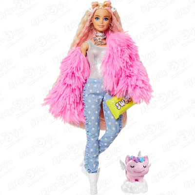 Кукла Barbie с единорогом в розовой кофте